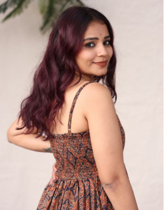 Frill Dress Brown Blue Diamond Print